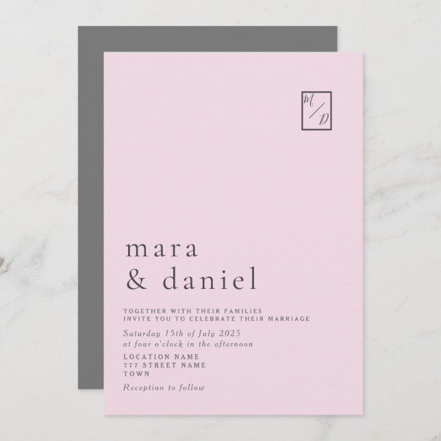 Minimal Modern Pink Wedding Invitation (Front/Back)