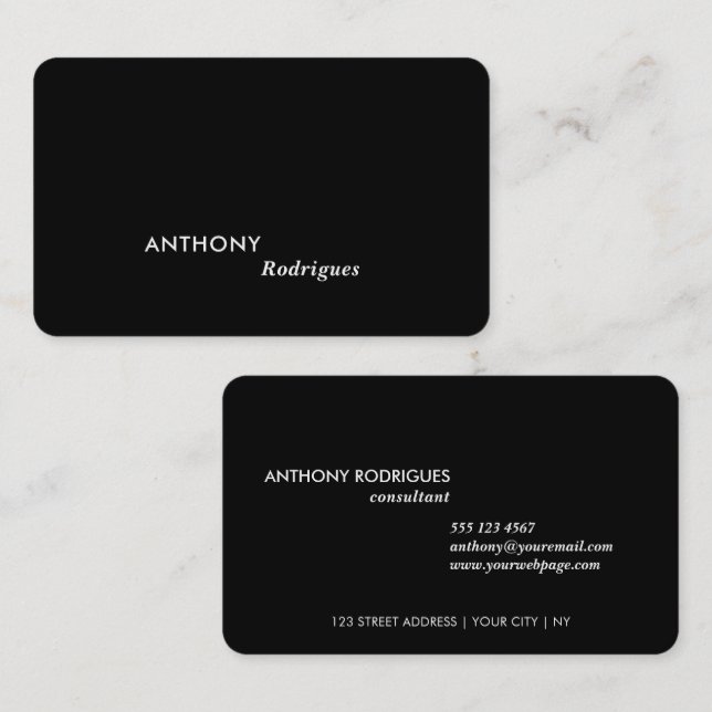 Minimal Modern Professional Black Business Card (Front/Back)