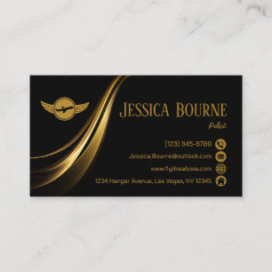 Minimal Modern Professional QR Code Pilot Gold Business Card