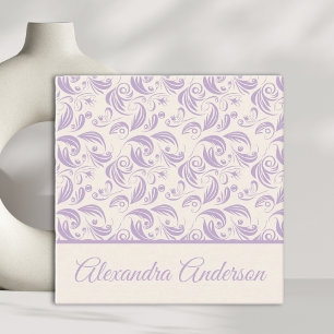 Minimal Modern Purple Leaves Pattern Script Square Business Card