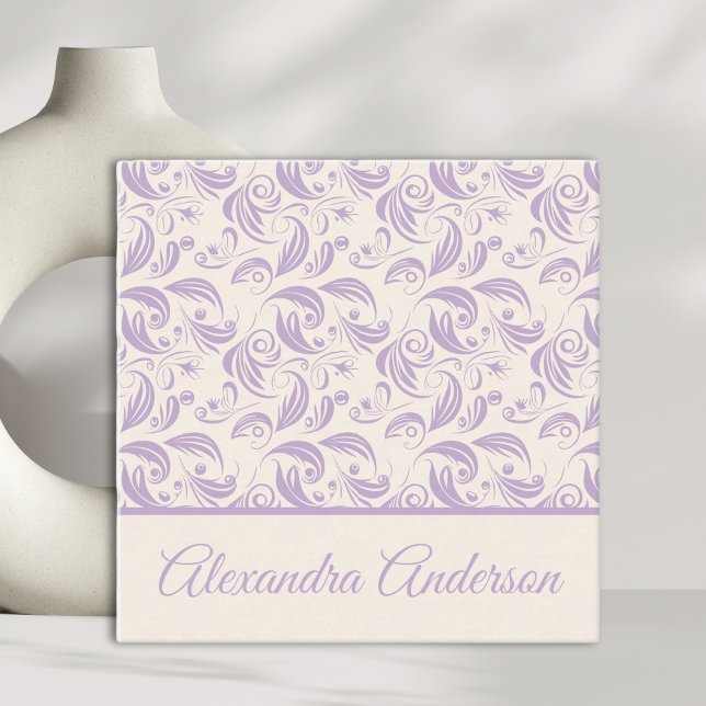 Minimal Modern Purple Leaves Pattern Script Square Business Card (Creator Uploaded)