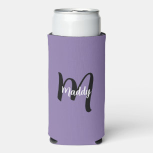 Minimal Modern Purple Monogram Name + Initial Seltzer Can Cooler