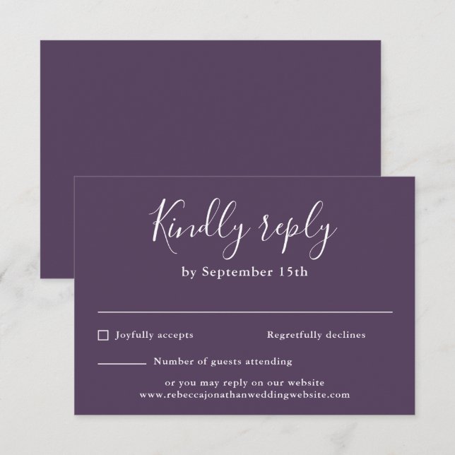 Minimal Modern Purple Script Wedding RSVP Card (Front/Back)