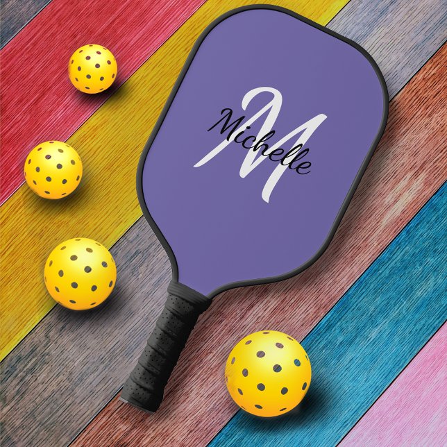 Minimal Modern Purple & White Monogram Pickleball Paddle (Creator Uploaded)