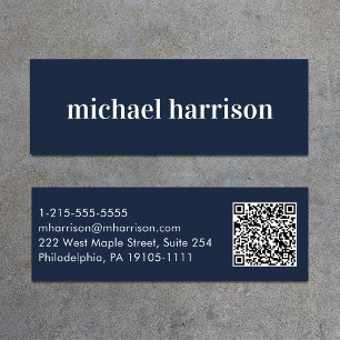 Minimal Modern QR Code Blue Mini Business Card