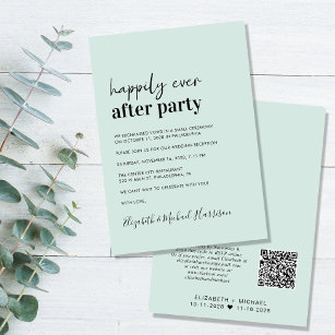 Minimal Modern QR Code Mint Wedding Reception Invitation