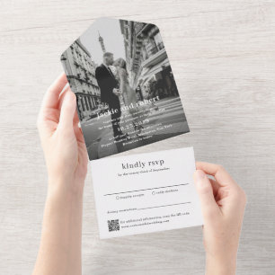 Minimal Modern QR Code Photo Wedding All In One Invitation