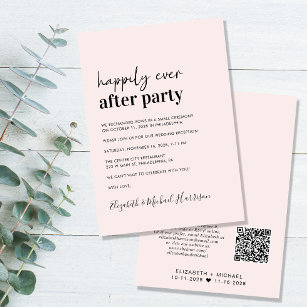 Minimal Modern QR Code Pink Wedding Reception Invitation