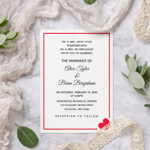 Minimal Modern Red Heart Valentine Wedding Invitation