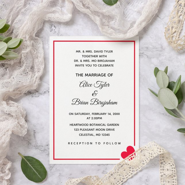 Minimal Modern Red Heart Valentine Wedding Invitation (Creator Uploaded)