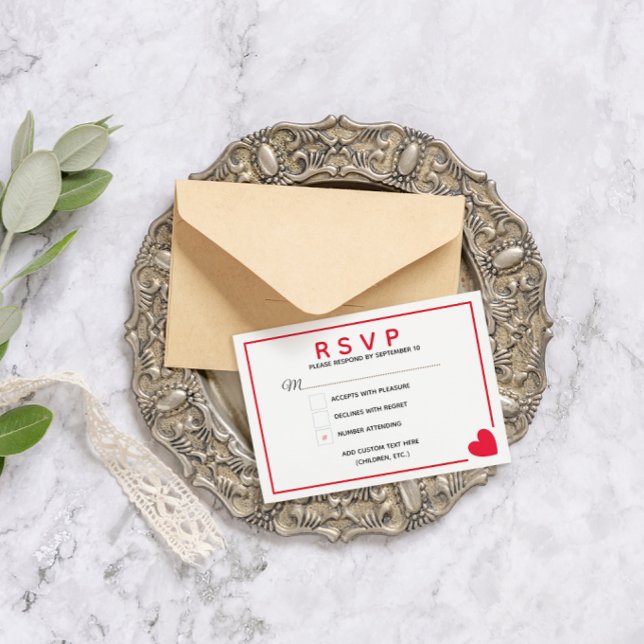Minimal Modern Red Heart Valentine Wedding RSVP Card (Creator Uploaded)