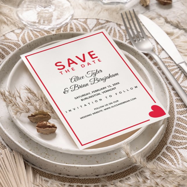 Minimal Modern Red Heart Valentine Wedding Save The Date (Creator Uploaded)