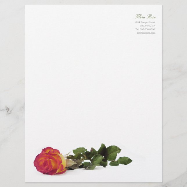 Minimal Modern Red Yellow Rose Personal Letterhead (Front)