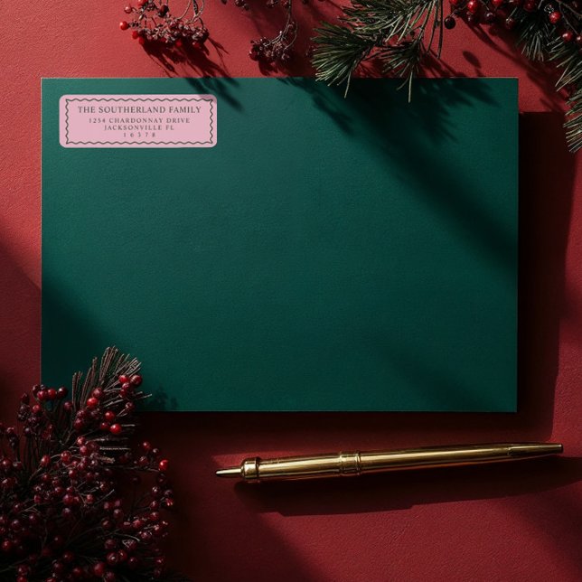 Minimal Modern Retro Pink & Green Wavy Line Family (Minimal Modern Retro Pink & Green Wavy Line Family Label)