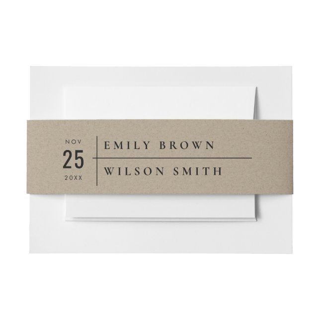 MINIMAL MODERN RUSTIC KRAFT TYPOGRAPHY WEDDING INVITATION BELLY BAND (Front Example)