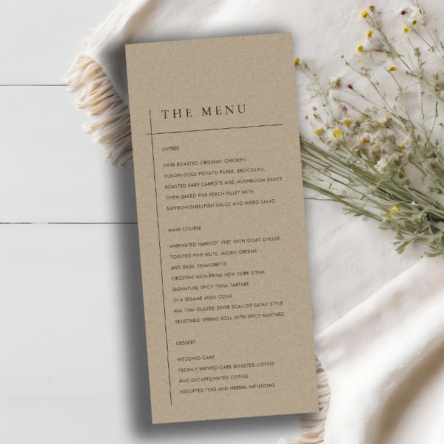 MINIMAL MODERN RUSTIC KRAFT TYPOGRAPHY WEDDING MENU (Creator Uploaded)