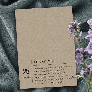 MINIMAL MODERN RUSTIC KRAFT TYPOGRAPHY WEDDING THANK YOU CARD