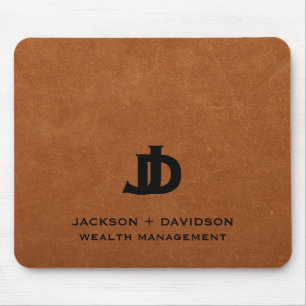 Minimal Modern Sable Leather Business Monogram Mouse Pad