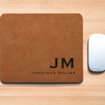 Minimal Modern Sable Leather Monogram Mouse Pad<br><div class="desc">Simple monogrammed mousepad features a modern design with a bold classic block typography monogram with name below on sable brown leather look textured background. </div>