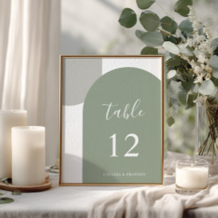 Minimal Modern Sage Green Arch Rustic Boho Wedding Table Number