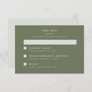 Minimal Modern Sage Green Wedding Multi-Event RSVP Card