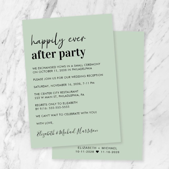 Minimal Modern Sage Green Wedding Reception Invitation (Creator Uploaded)
