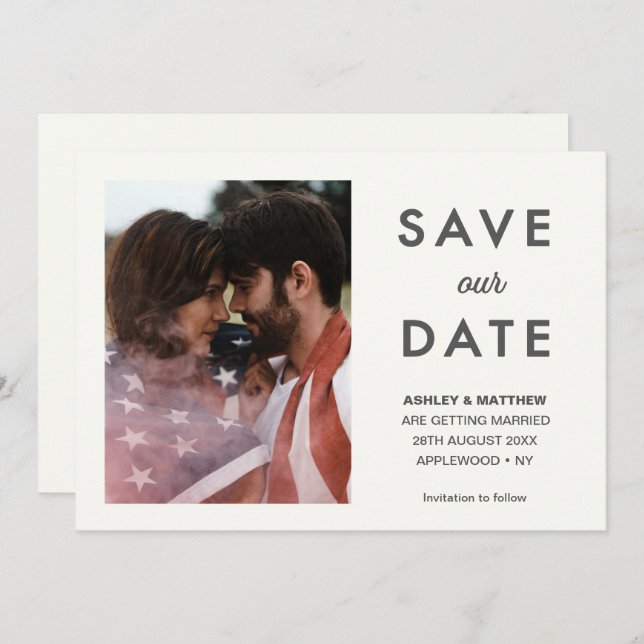 Minimal Modern Save our Date Stylish Photo Invitation (Front/Back)