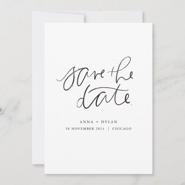 Minimal Modern Save the Date - Black Watercolor Invitation (Front)