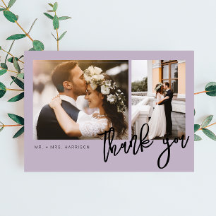 Minimal Modern Script 2 Photos Wedding Thank You Card