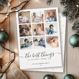 Minimal Modern Script   9 Multiple Photo Collage Holiday Card
