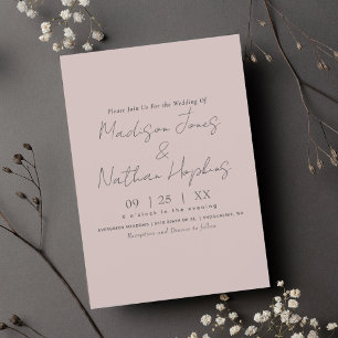 Minimal Modern Script Blushing Pink Wedding Invitation