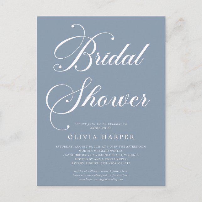 Minimal Modern Script Bridal Shower Invitation Postcard (Front)