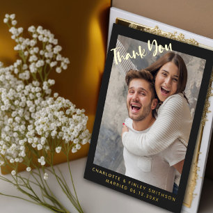 Minimal & Modern Script Custom Wedding Thank You Foil Holiday Postcard