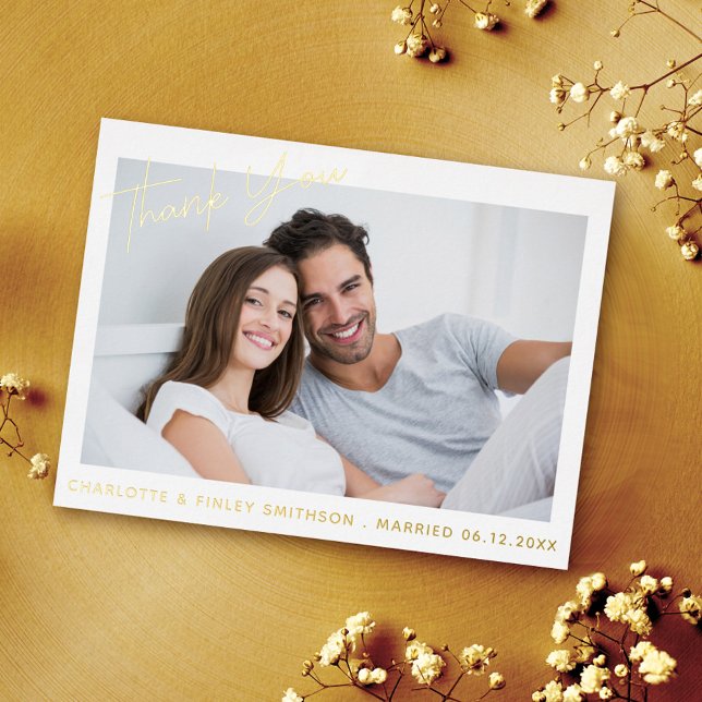  Minimal & Modern Script Custom Wedding Thank You  Foil Holiday Postcard (Creator Uploaded)