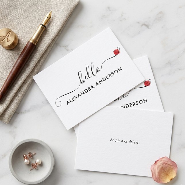 Minimal Modern Script Hello Heart Card (Minimal Modern Script Hello Heart Note Card)
