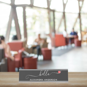 Minimal Modern Script Hello Heart Desk Name Plate