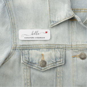 Minimal Modern Script Hello Heart Name Tag