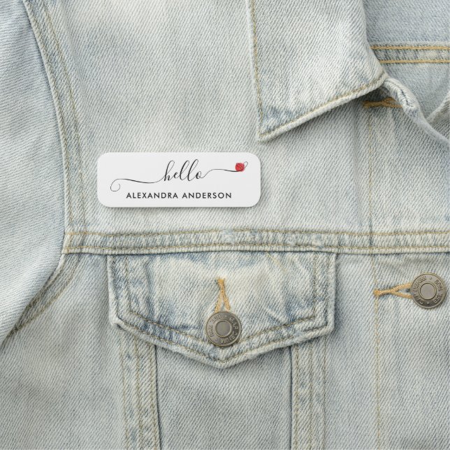 Minimal Modern Script Hello Heart Name Tag (In Situ)