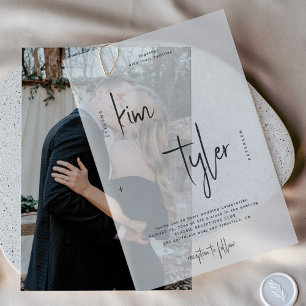 Minimal modern script overlay wedding vellum invitations