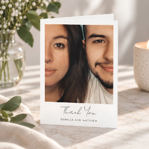 Minimal Modern Script Photo Wedding Custom Note Thank You Card