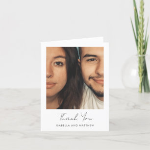 Minimal Modern Script Photo Wedding Folded Blank Thank You Card