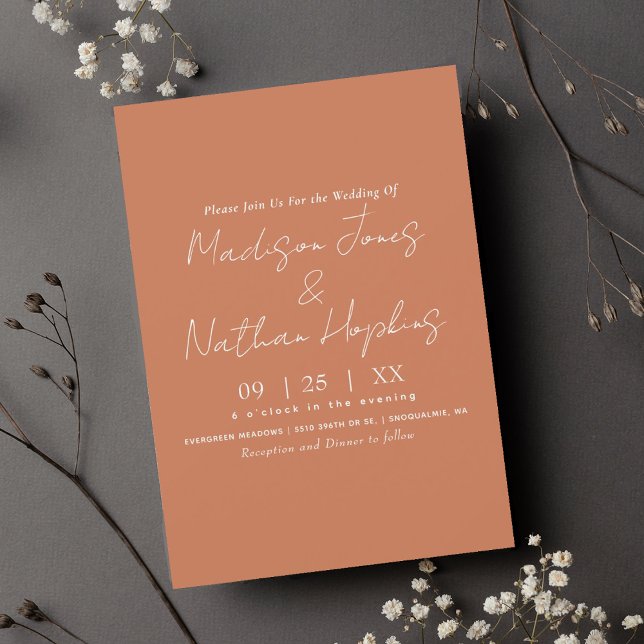 Minimal Modern Script Terracotta Wedding Invitation (Creator Uploaded)