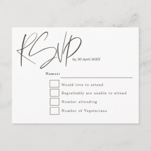 Minimal Modern Script typography Wedding RSVP Postcard