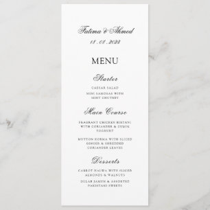 Minimal Modern Script White Muslim Wedding Table Menu