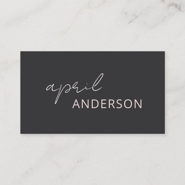 Minimal Modern Simple Black Blush Pink Script Business Card (Front)