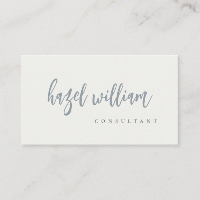 Minimal Modern Simple Black Grey White Script Business Card (Front)
