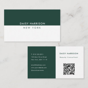 Minimal Modern Simple QR Code White & Emerald Business Card