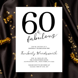 Minimal Modern Sixty and Fabulous 60th Birthday Invitation