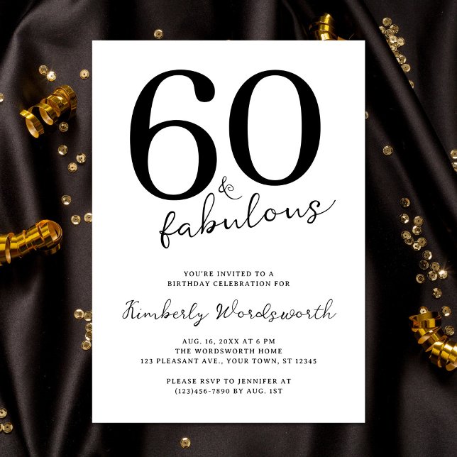 Minimal Modern Sixty and Fabulous 60th Birthday Invitation (Creator Uploaded)