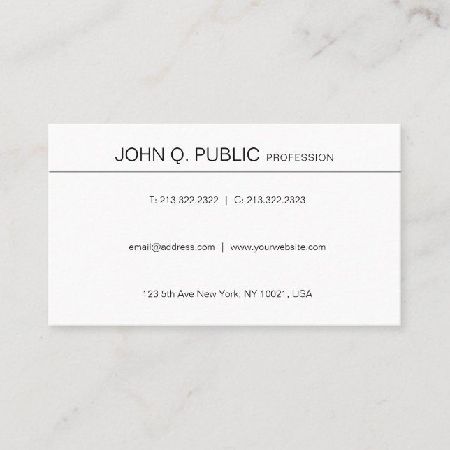 Minimal Modern Sleek Graphic Design Chic Plain Business Card (Front)